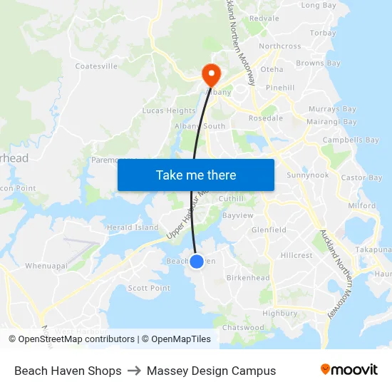 Beach Haven Shops to Massey Design Campus map