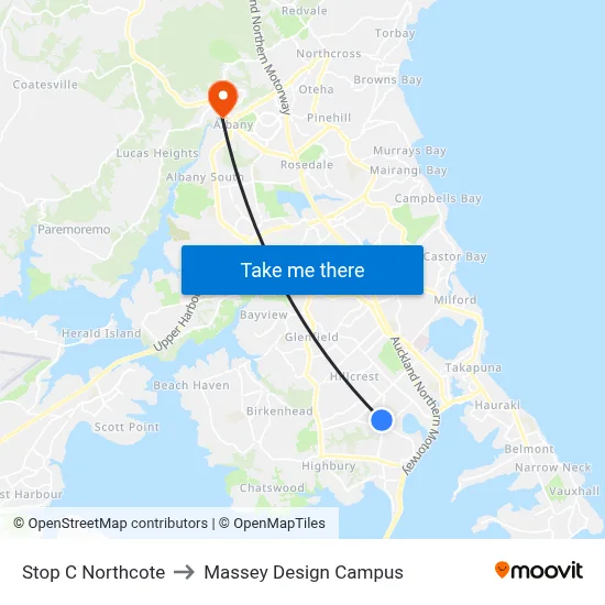 Stop C Northcote to Massey Design Campus map