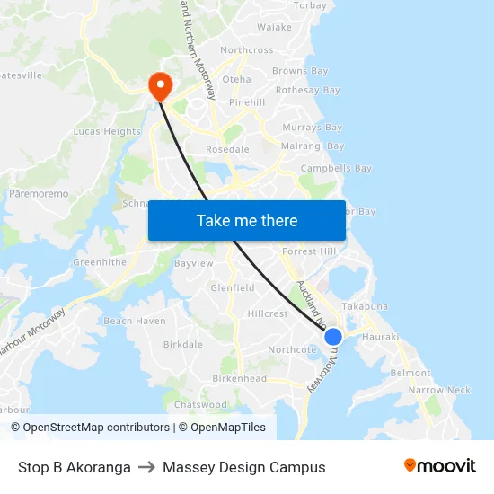 Stop B Akoranga to Massey Design Campus map