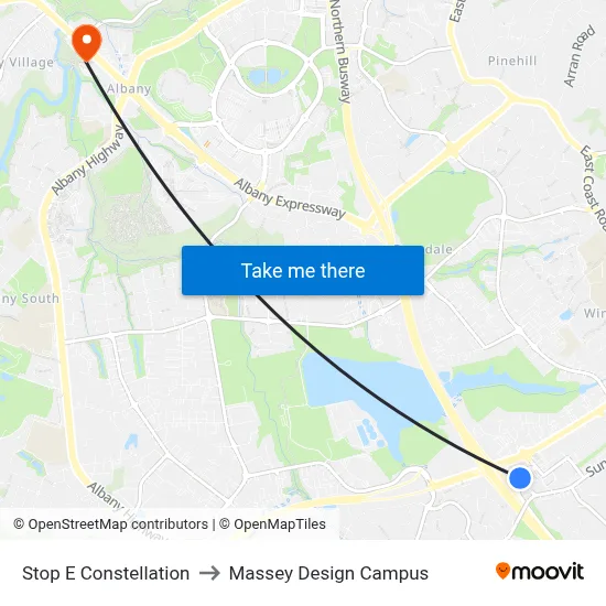 Stop E Constellation to Massey Design Campus map