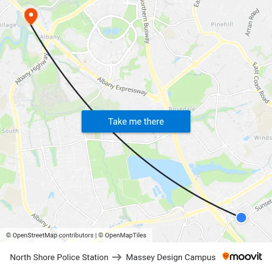 North Shore Police Station to Massey Design Campus map