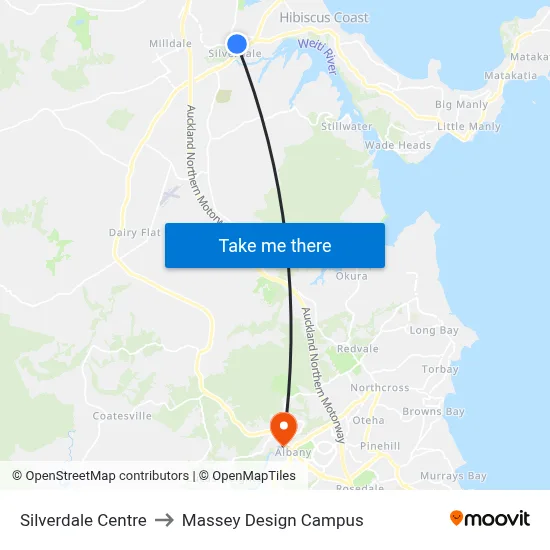Silverdale Centre to Massey Design Campus map