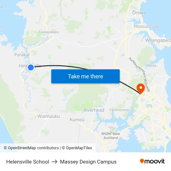 Helensville School to Massey Design Campus map