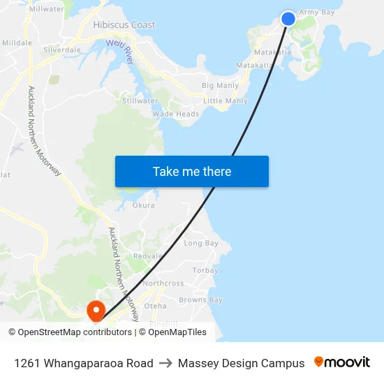 1261 Whangaparaoa Road to Massey Design Campus map