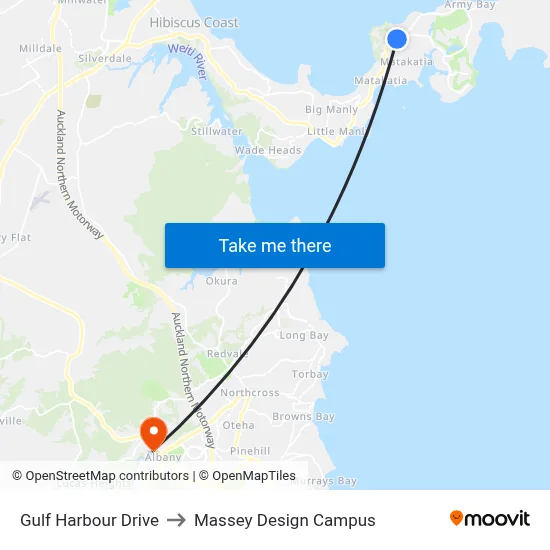 Gulf Harbour Drive to Massey Design Campus map