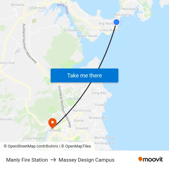 Manly Fire Station to Massey Design Campus map