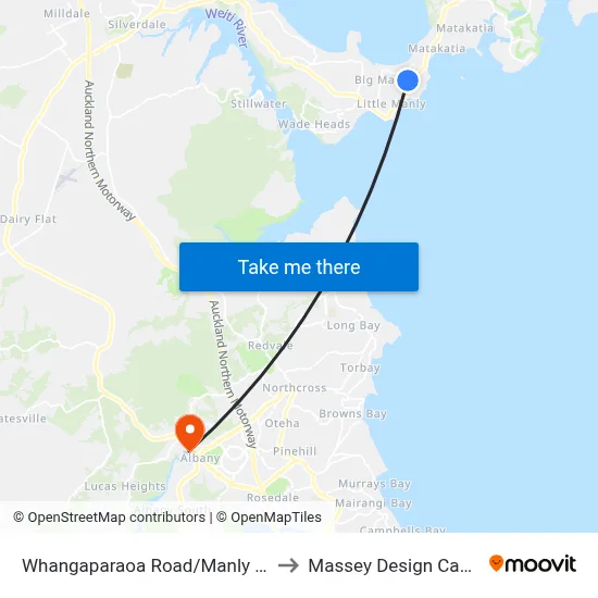 Whangaparaoa Road/Manly Shops to Massey Design Campus map