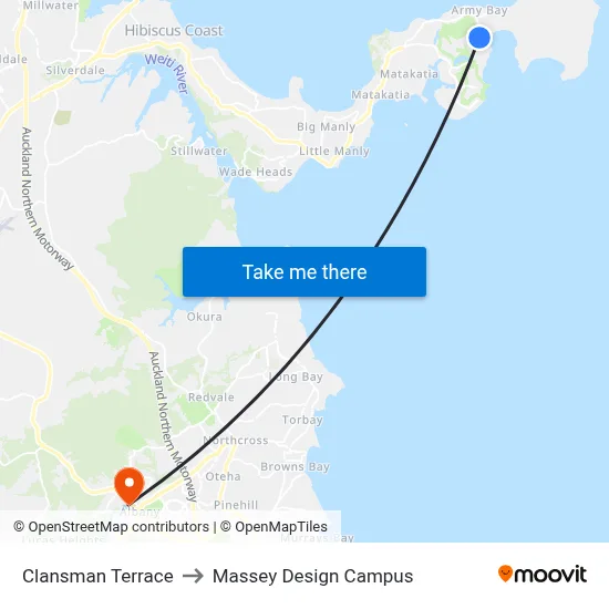 Clansman Terrace to Massey Design Campus map