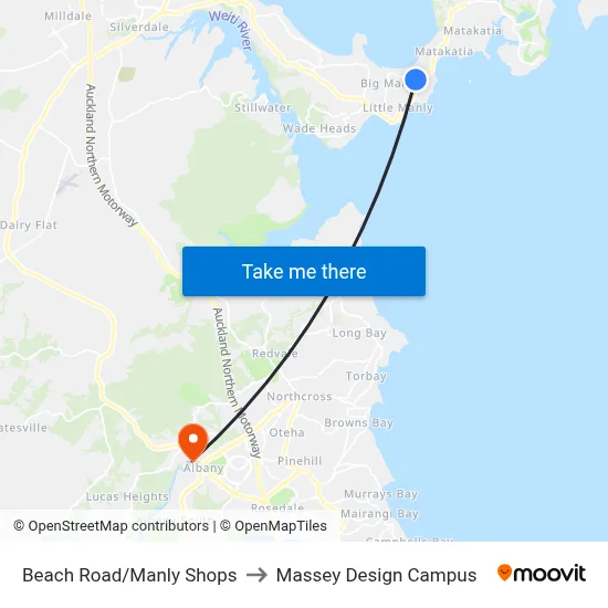 Beach Road/Manly Shops to Massey Design Campus map
