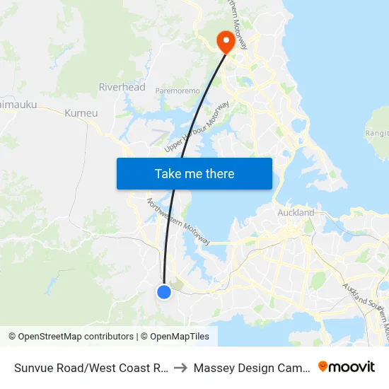 Sunvue Road/West Coast Road to Massey Design Campus map