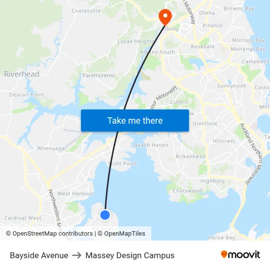 Bayside Avenue to Massey Design Campus map