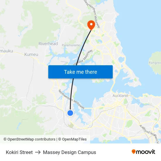 Kokiri Street to Massey Design Campus map