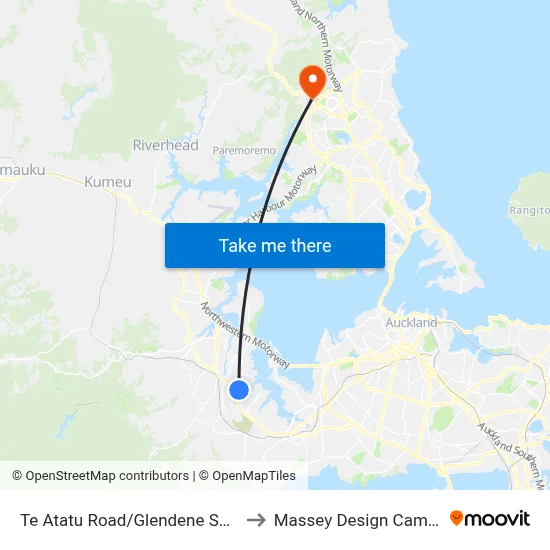 Te Atatu Road/Glendene Shops to Massey Design Campus map