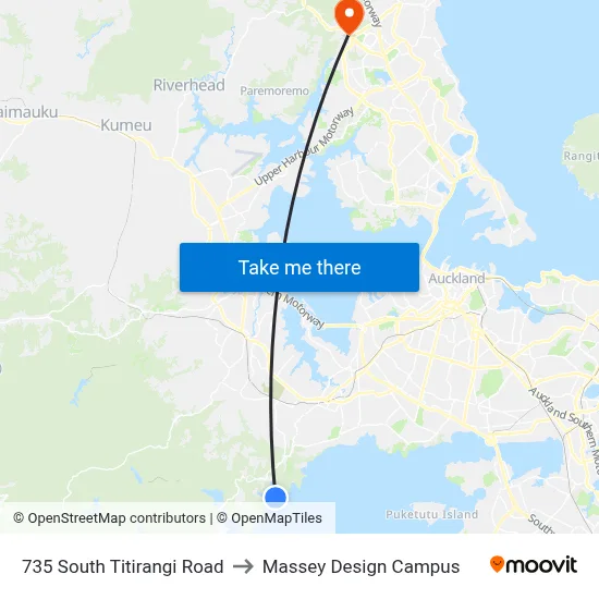 735 South Titirangi Road to Massey Design Campus map