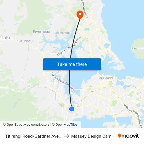 Titirangi Road/Gardner Avenue to Massey Design Campus map