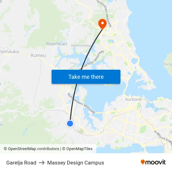 Garelja Road to Massey Design Campus map
