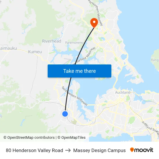 80 Henderson Valley Road to Massey Design Campus map