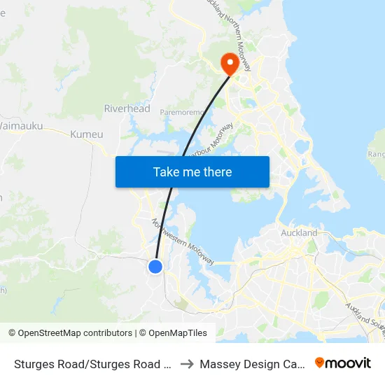Sturges Road/Sturges Road Station to Massey Design Campus map
