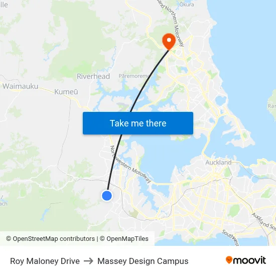 Roy Maloney Drive to Massey Design Campus map