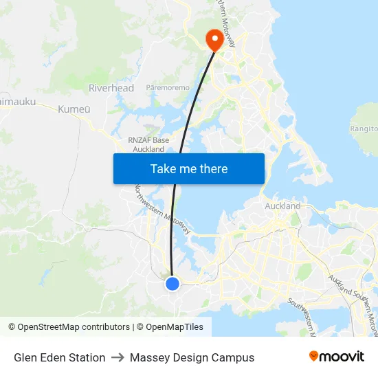 Glen Eden Station to Massey Design Campus map