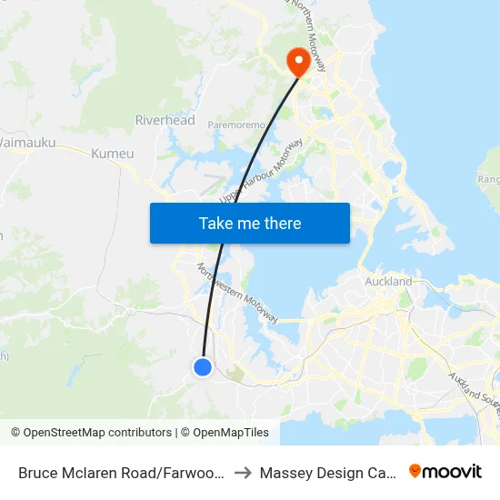 Bruce Mclaren Road/Farwood Drive to Massey Design Campus map