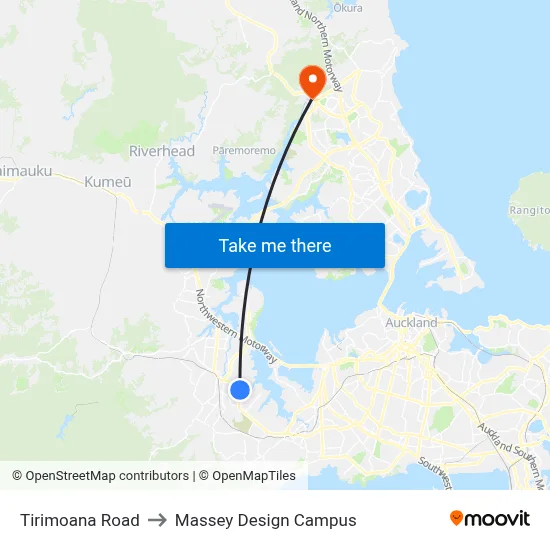 Tirimoana Road to Massey Design Campus map