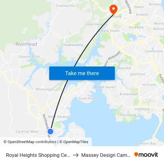 Royal Heights Shopping Centre to Massey Design Campus map