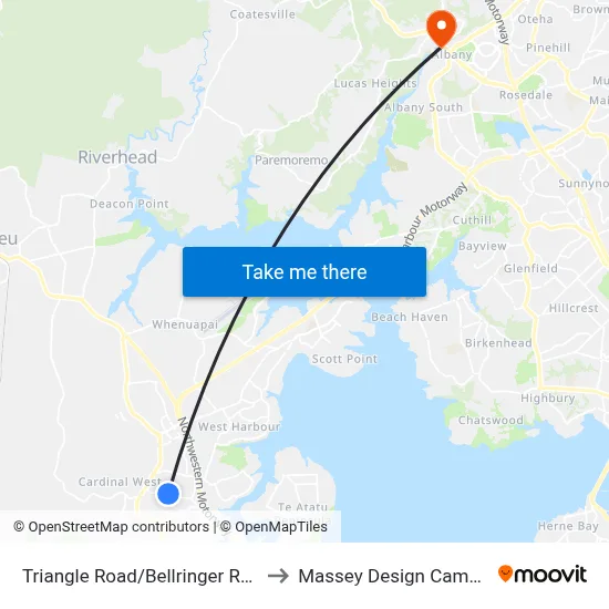 Triangle Road/Bellringer Road to Massey Design Campus map