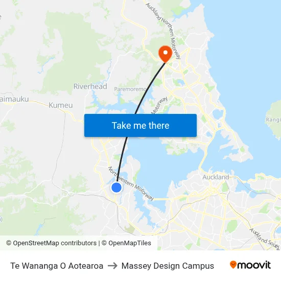 Te Wananga O Aotearoa to Massey Design Campus map