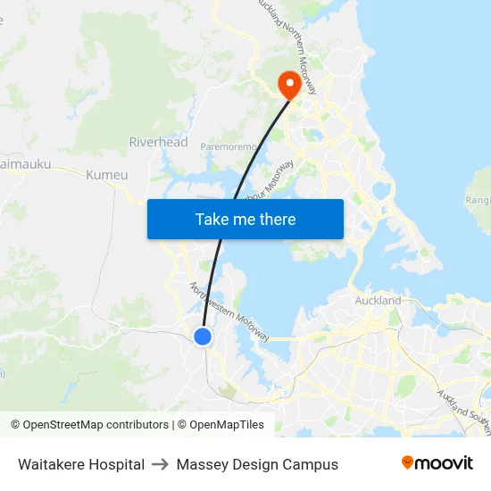 Waitakere Hospital to Massey Design Campus map