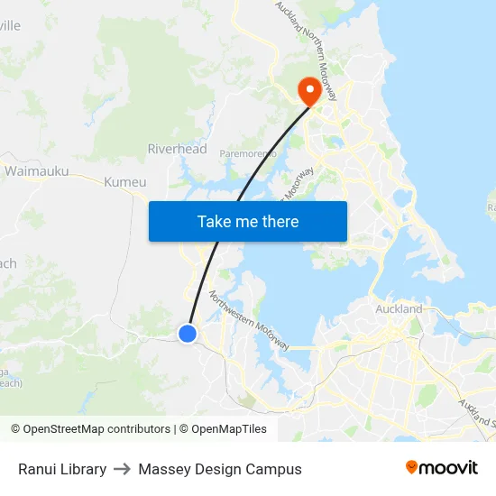 Ranui Library to Massey Design Campus map