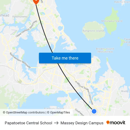 Papatoetoe Central School to Massey Design Campus map