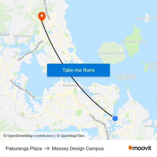 Pakuranga Plaza to Massey Design Campus map
