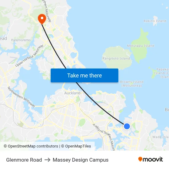 Glenmore Road to Massey Design Campus map