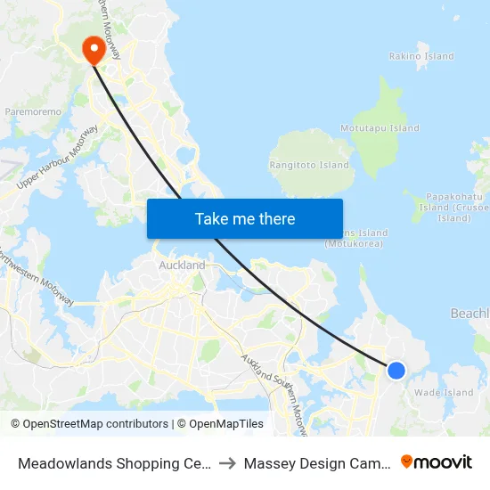 Meadowlands Shopping Centre to Massey Design Campus map