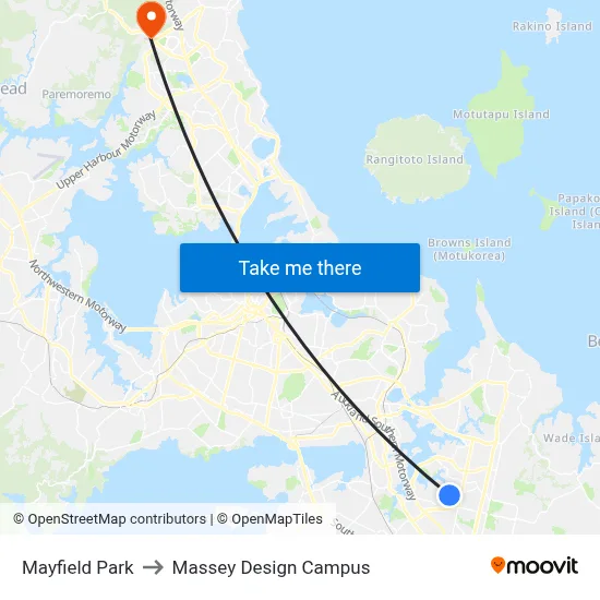 Mayfield Park to Massey Design Campus map