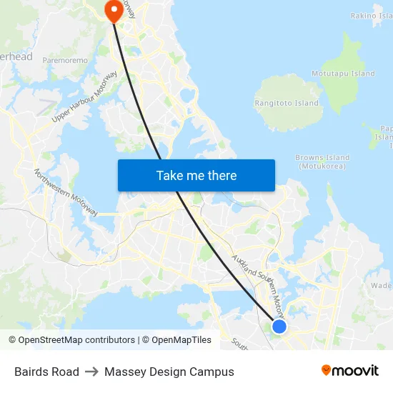 Bairds Road to Massey Design Campus map