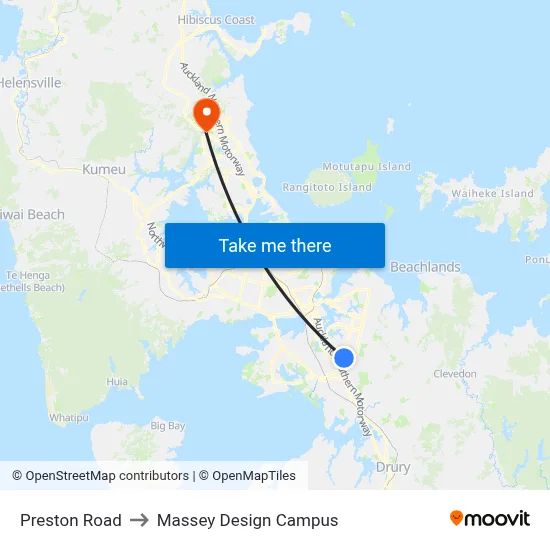 Preston Road to Massey Design Campus map