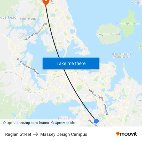 Raglan Street to Massey Design Campus map