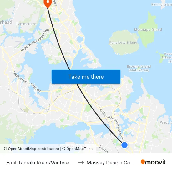 East Tamaki Road/Wintere Road to Massey Design Campus map
