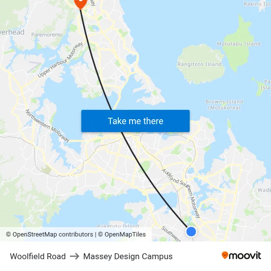 Woolfield Road to Massey Design Campus map