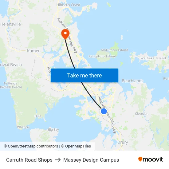 Carruth Road Shops to Massey Design Campus map