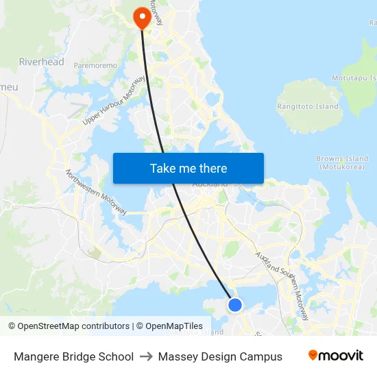 Mangere Bridge School to Massey Design Campus map
