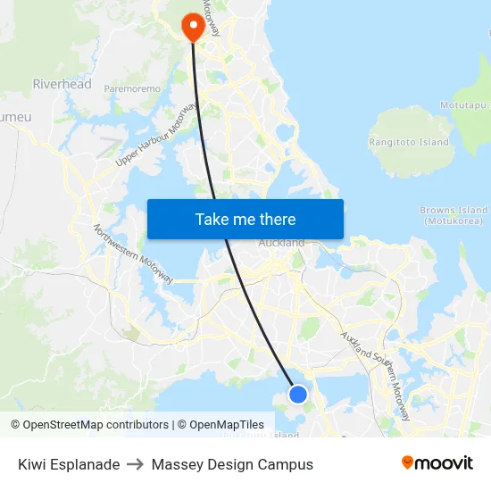 Kiwi Esplanade to Massey Design Campus map