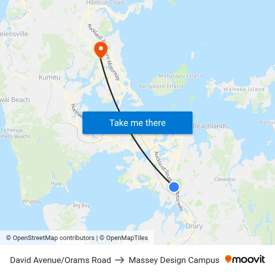 David Avenue/Orams Road to Massey Design Campus map