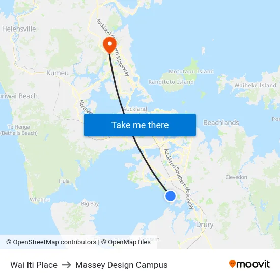 Wai Iti Place to Massey Design Campus map