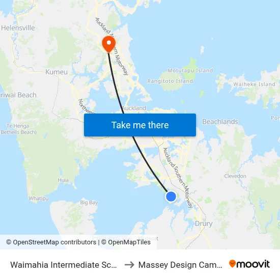 Waimahia Intermediate School to Massey Design Campus map