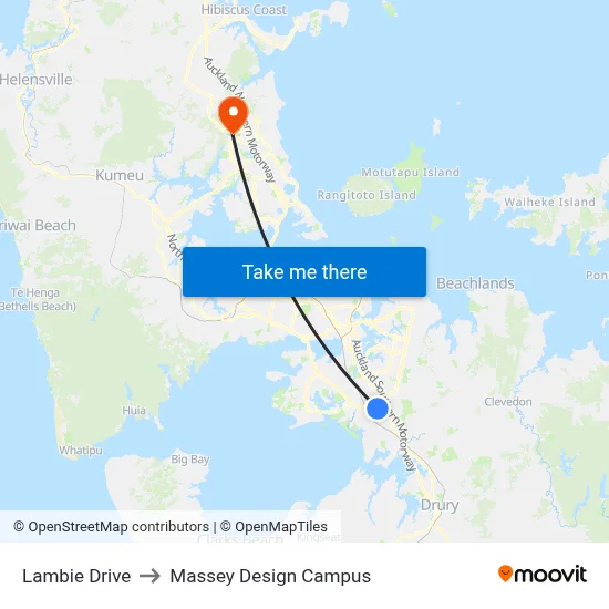 Lambie Drive to Massey Design Campus map