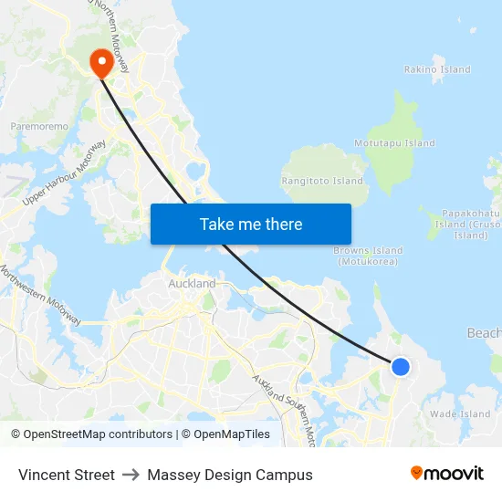 Vincent Street to Massey Design Campus map