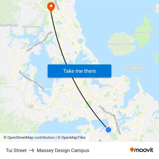 Tui Street to Massey Design Campus map